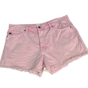 KanCan Pink Shorts Denim Raw Frayed Hem Pockets Womens Size XL Faded Barbiecore